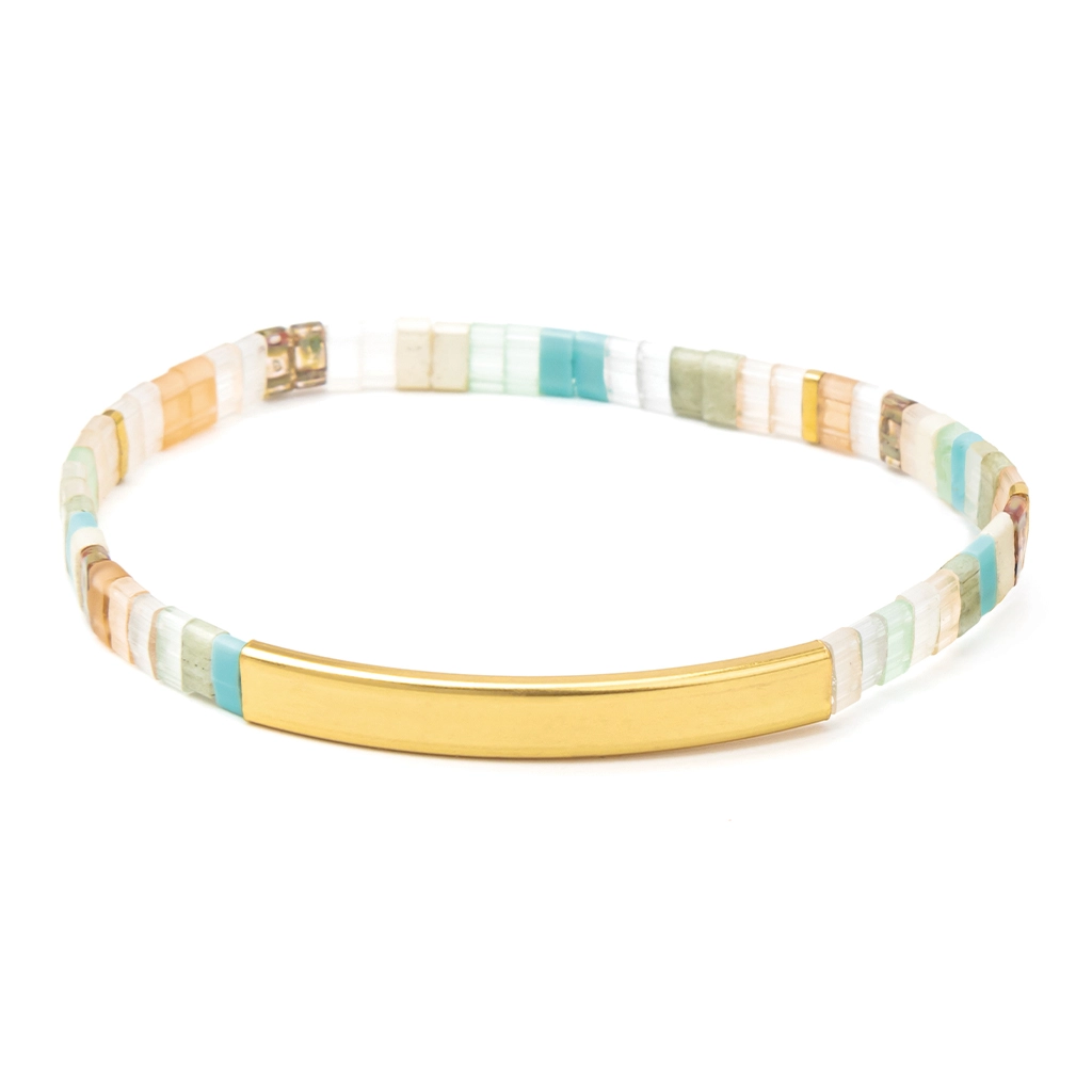 Good Karma Miyuki Bracelet | One of a Kind – Mint/Peach/Gold